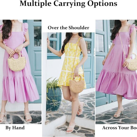 Womens Straw Beach Bag Woven Crossbody Shoulder Satchel Handbag Purse - Picture 7 of 7